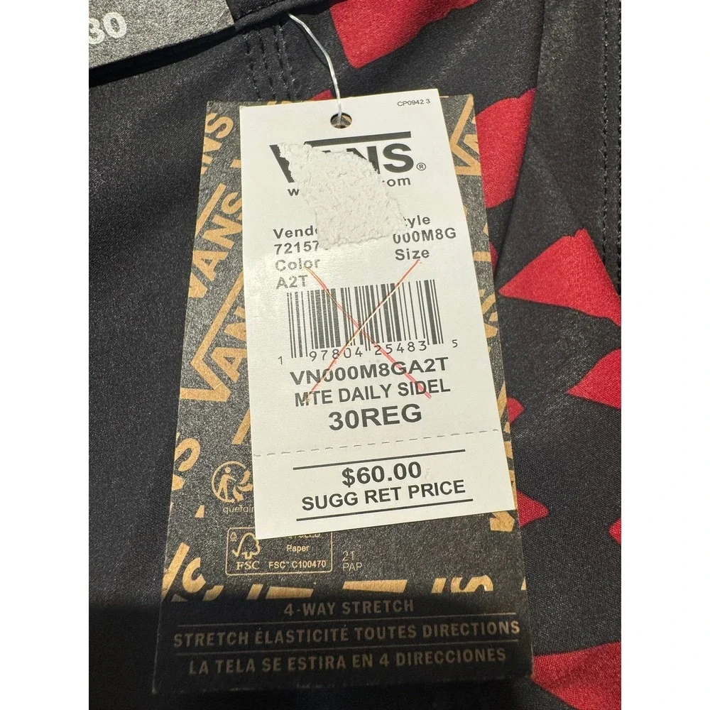 Vans MTE Daily Sideline Mens Boardshorts Black Red 19 Outseam Size 30 Relaxed